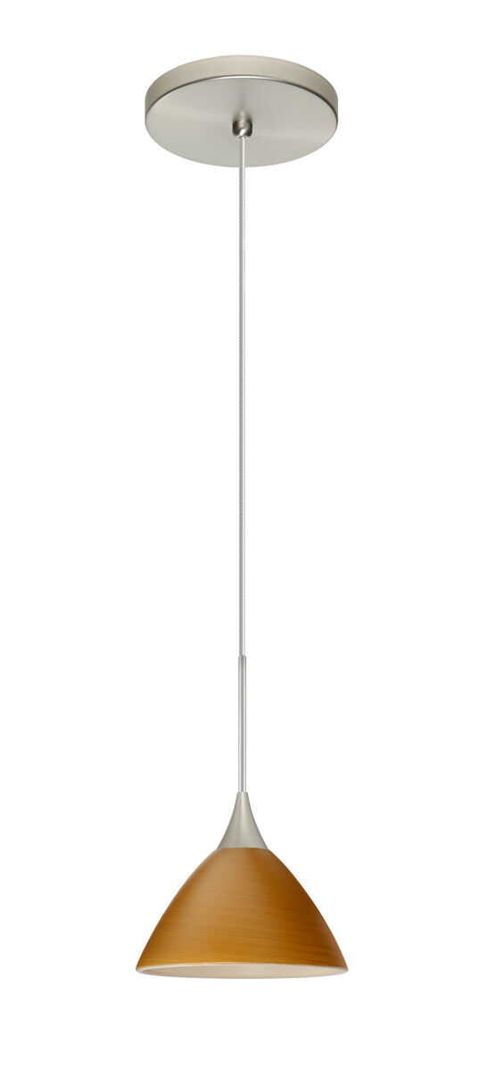 Domi 1 Light Satin Nickel Pendant Ceiling Light in Oak Glass, Halogen