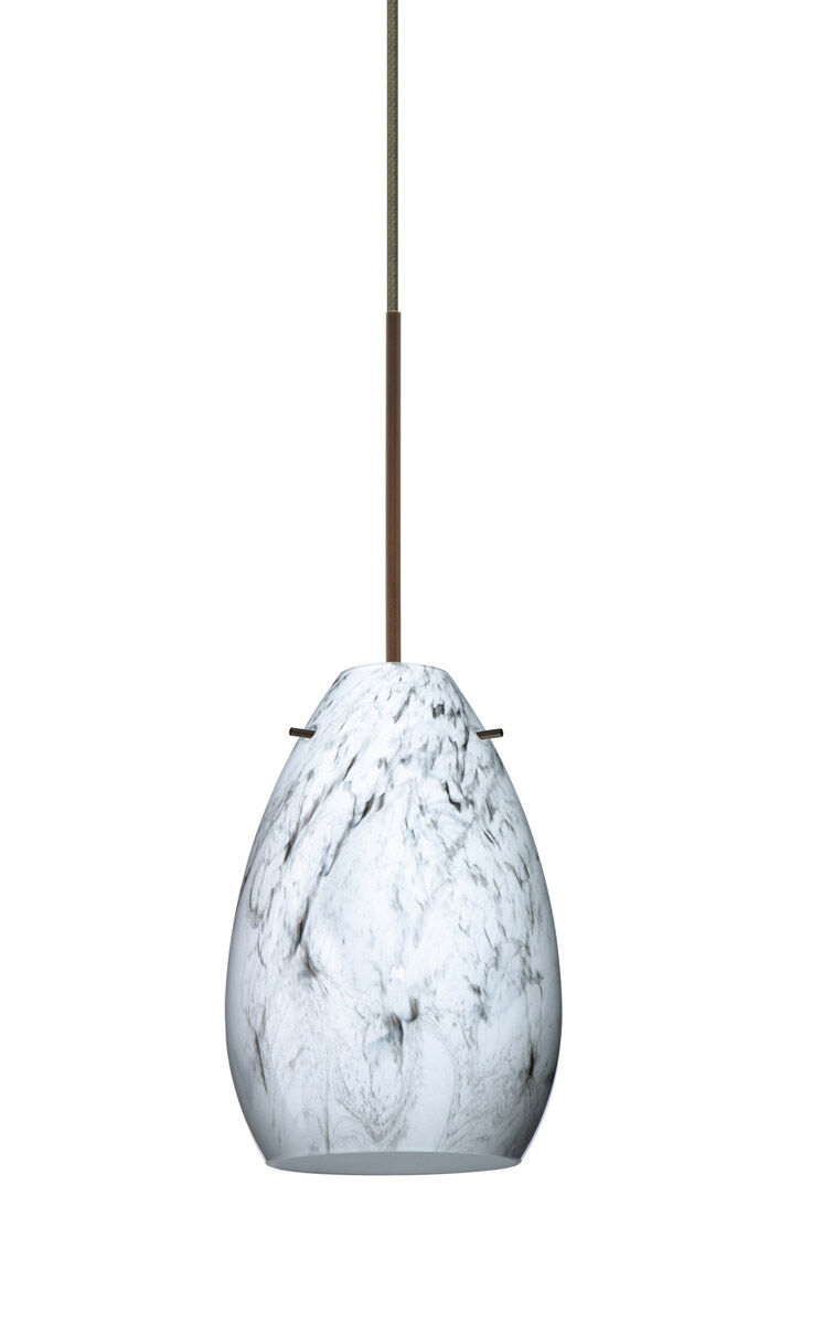 Pera 6 1 Light Bronze Pendant Ceiling Light in Incandescent, Marble Grigio Glass