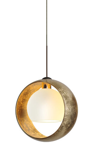 Pogo 1 Light Bronze Pendant Ceiling Light in Halogen, Gold/Inner Gold Foil Glass