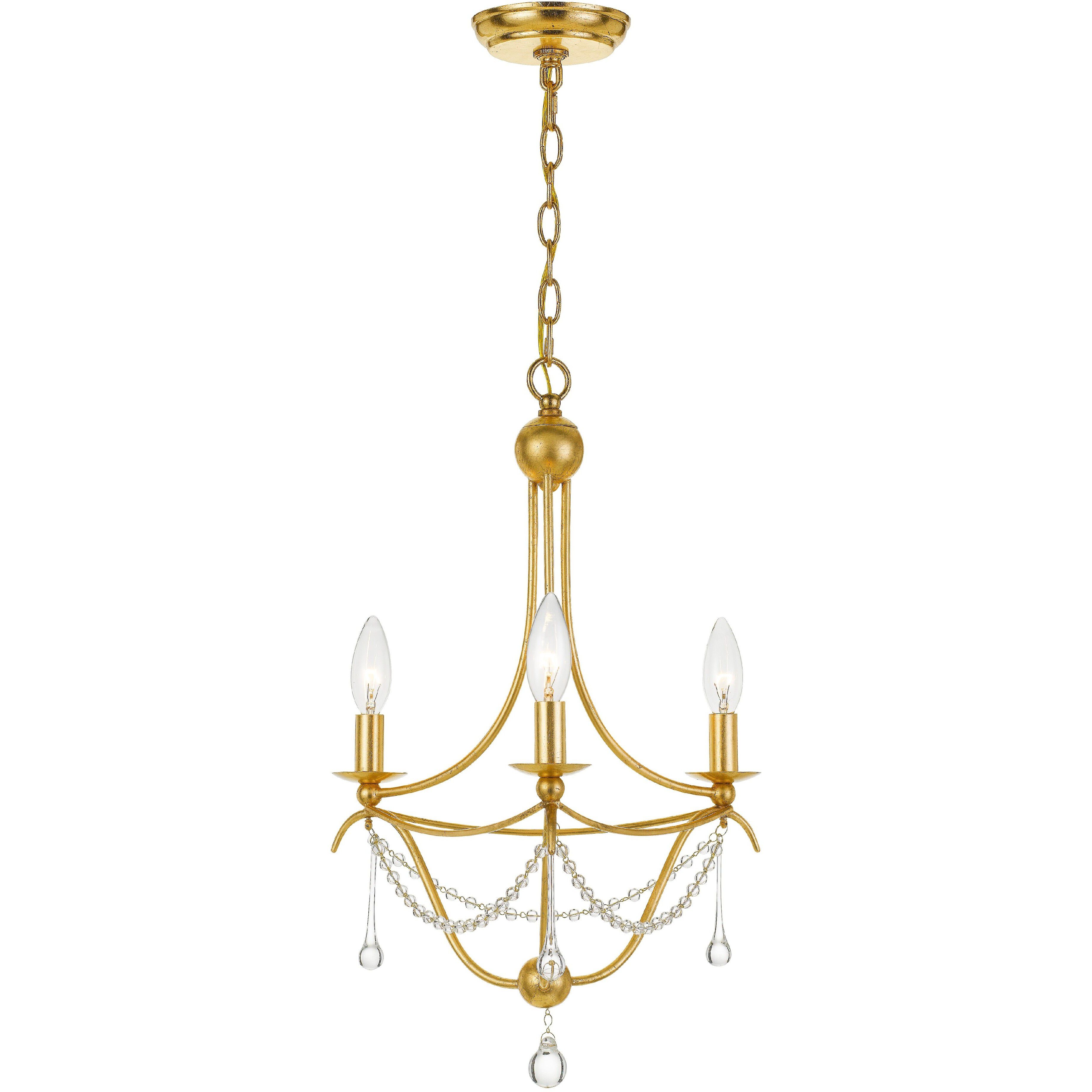 Metro 3 Light 15.5 inch Antique Gold Mini Chandelier Ceiling Light