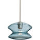 Zen 1 Light Satin Nickel Pendant Ceiling Light in Blue Bubble Glass