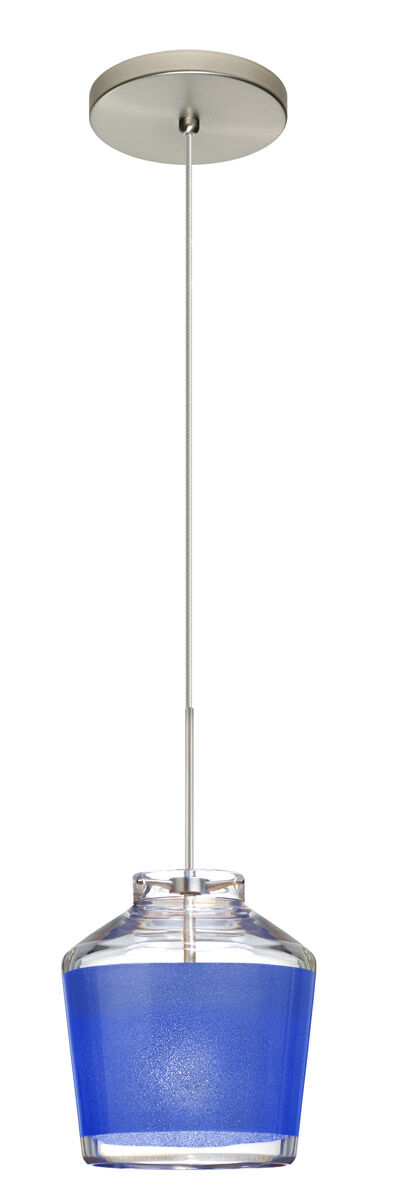 Pica 6 LED Satin Nickel Pendant Ceiling Light in Blue Sand Glass