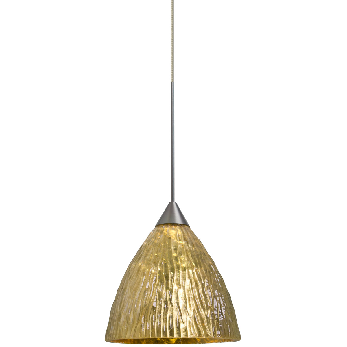 Eve LED Satin Nickel Cord Pendant Ceiling Light in Stone Gold Foil Glass