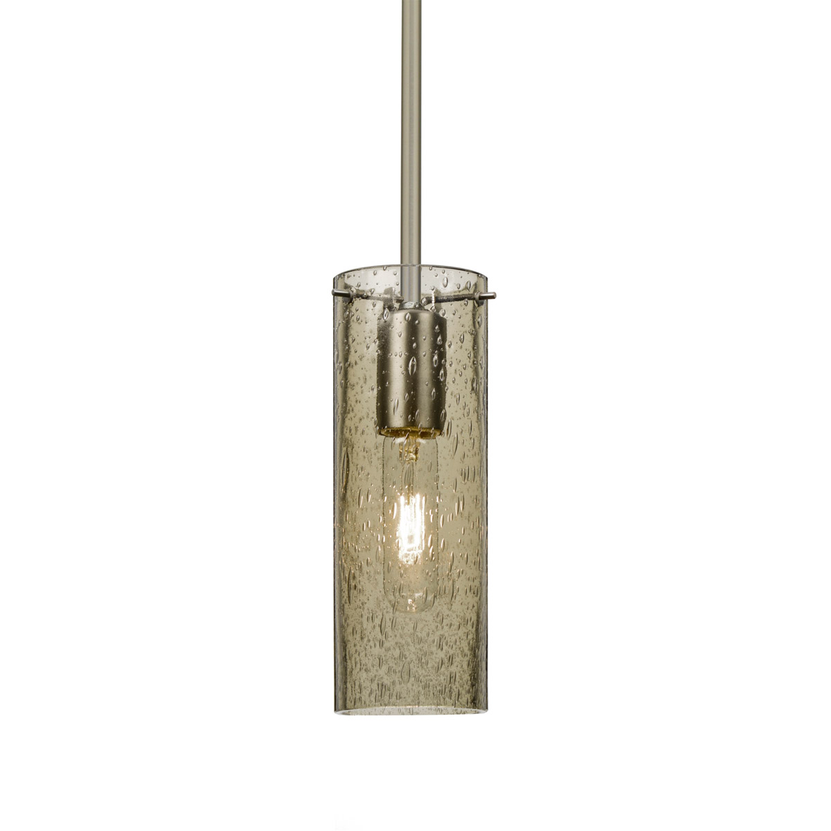 Juni 10 1 Light Satin Nickel Stem Pendant Ceiling Light in Latte Bubble Glass