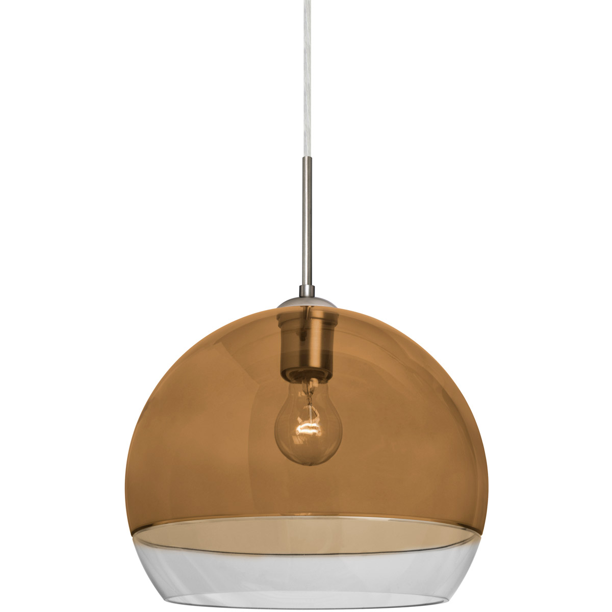 Ally 1 Light Satin Nickel Pendant Ceiling Light in Amber and Clear Glass