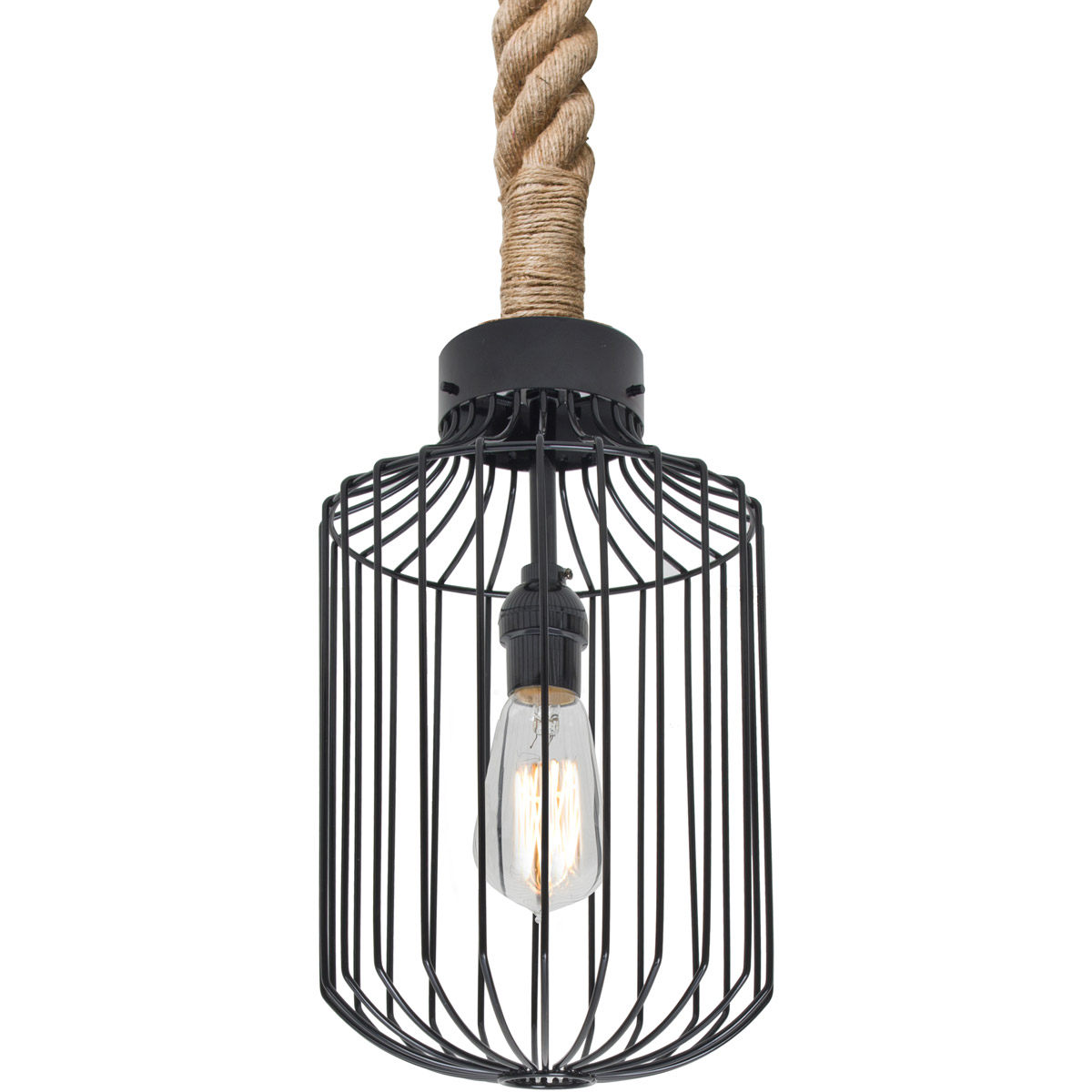 Sultana 1 Light Black Rope Pendant Ceiling Light