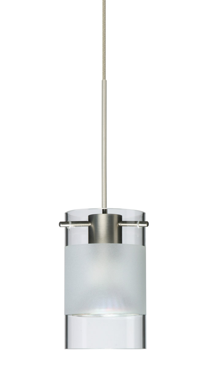 Scope 1 Light Satin Nickel Pendant Ceiling Light in Halogen, Clear/Frost Scope Glass