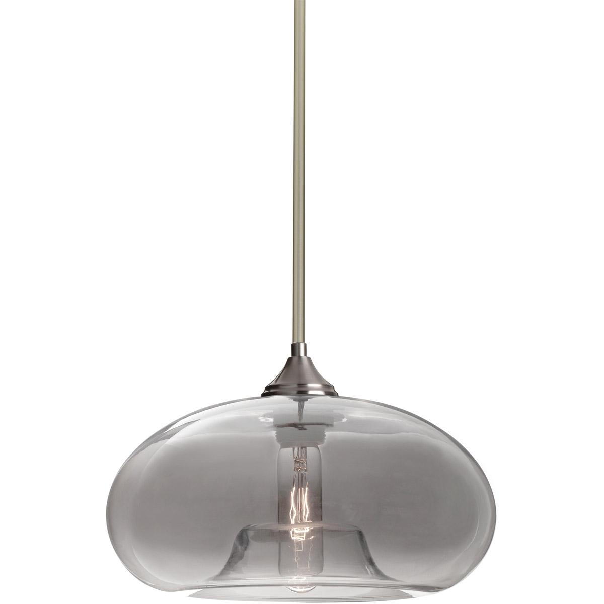Bana 1 Light Satin Nickel Stem Pendant Ceiling Light in Smoke Glass