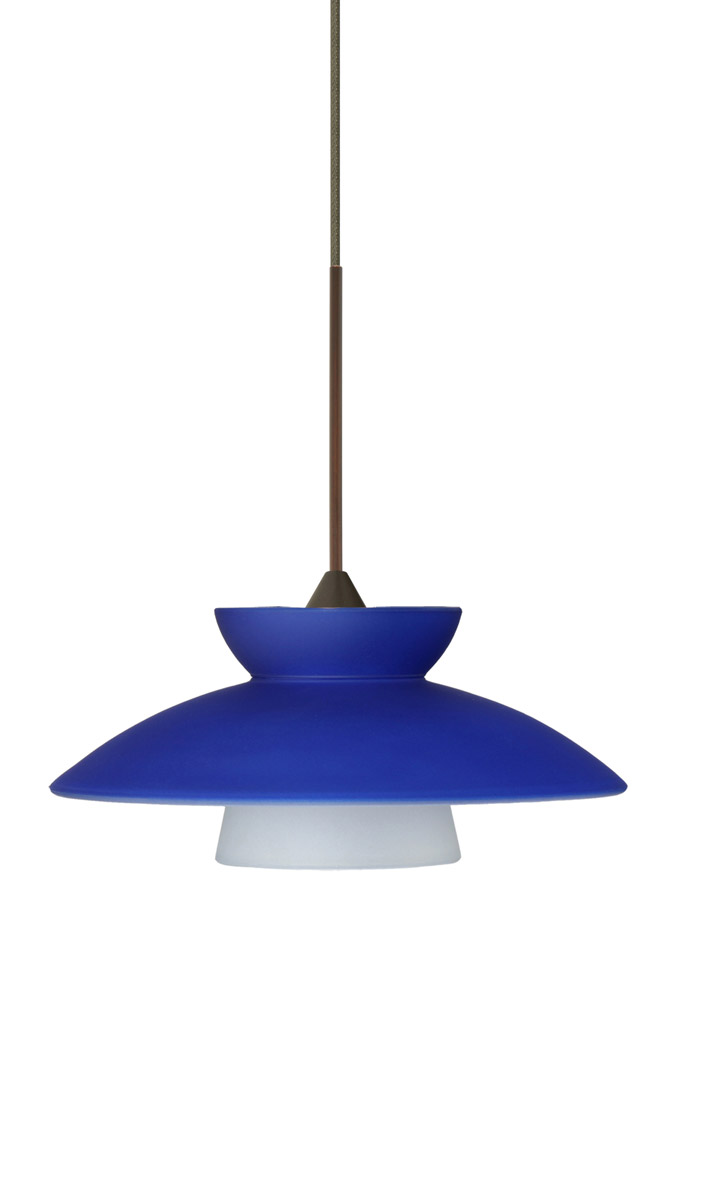 Trilo 7 LED Bronze Pendant Ceiling Light in Blue Matte Glass