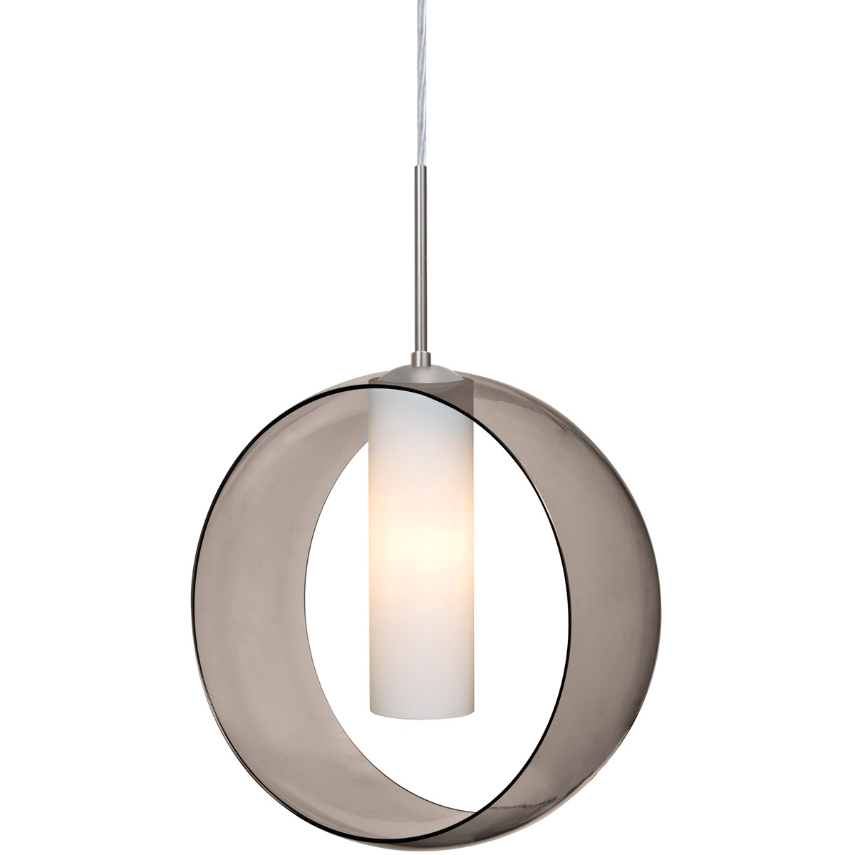 Plato 1 Light Satin Nickel Cord Pendant Ceiling Light in Incandescent, Transparent Smoke/Opal Glass