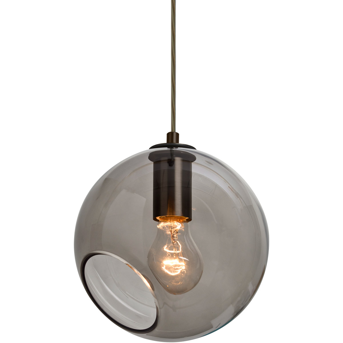 Maestro 1 Light Bronze Pendant Ceiling Light in Smoke Glass