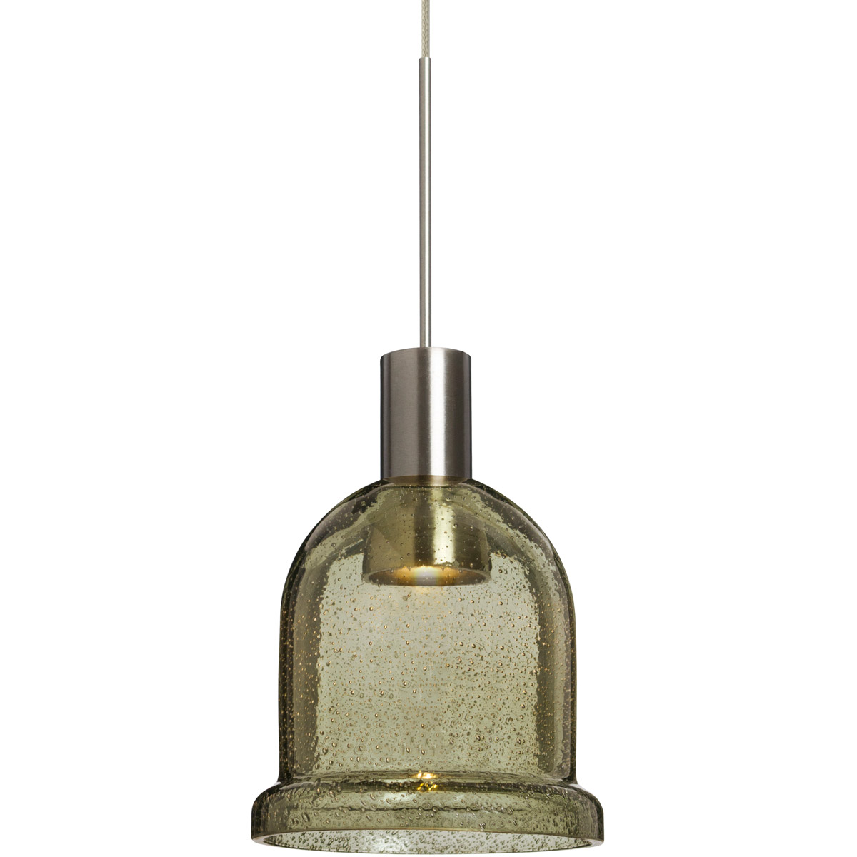 Kiba LED Satin Nickel Pendant Ceiling Light in Latte Bubble Glass
