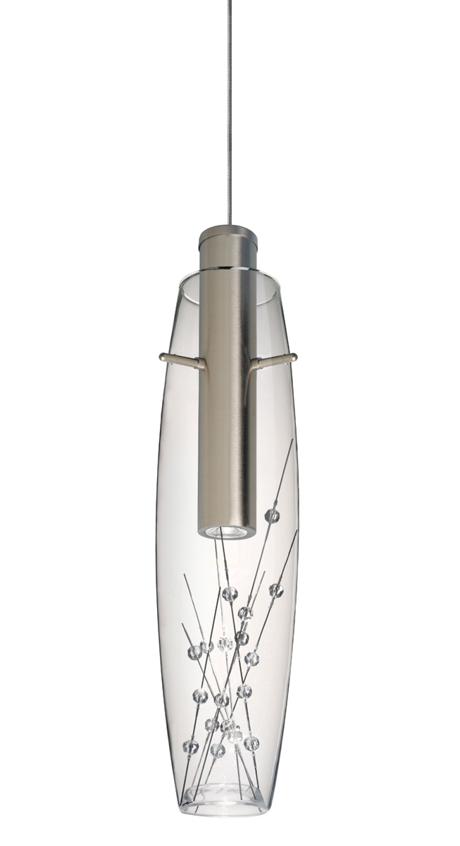 Besa Willow LED Pendant in Satin Nickel with Crystal Rods Glass 1XT