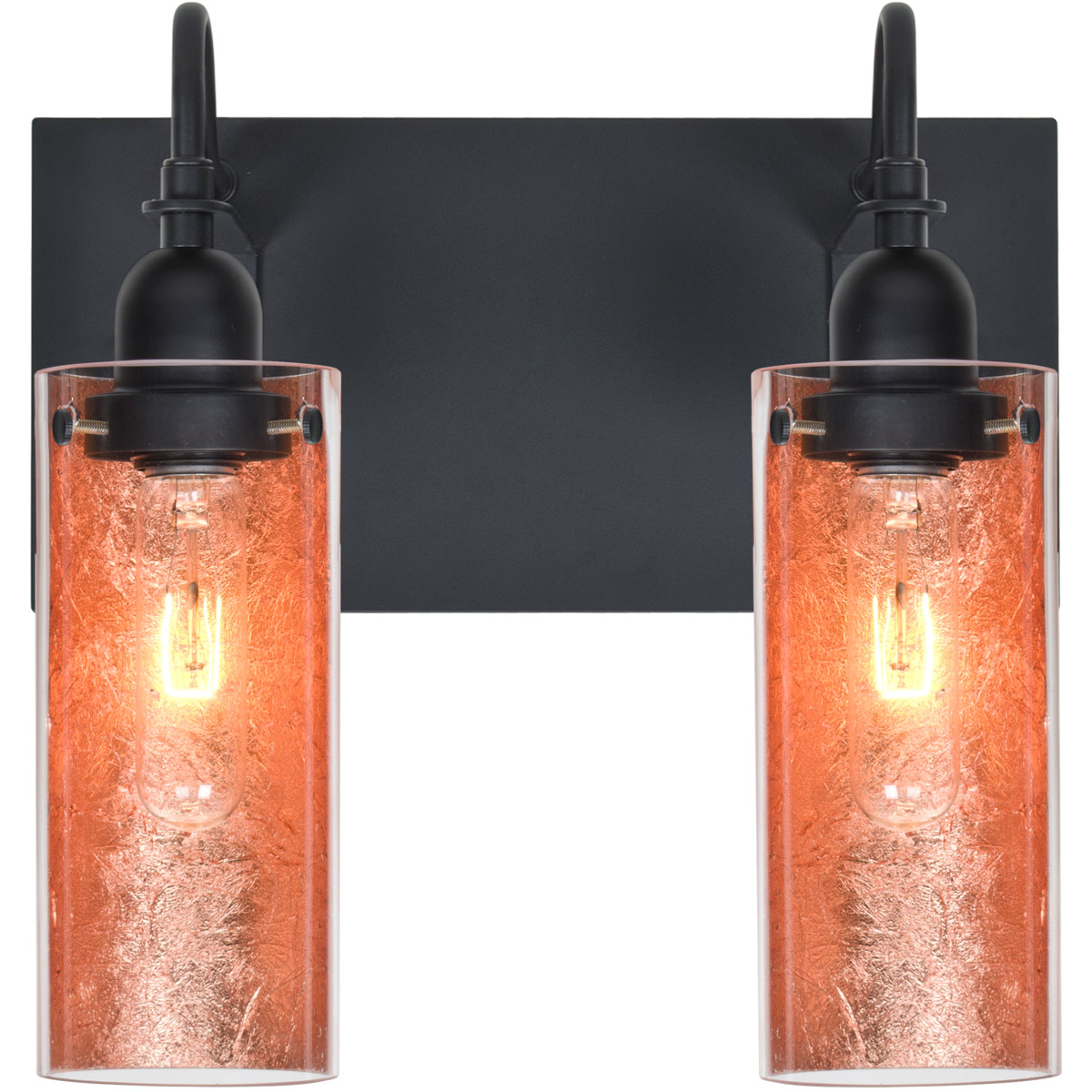 Duke 2 Light 12 inch Black Vanity Lighting Wall Light in Copper Foil Glass