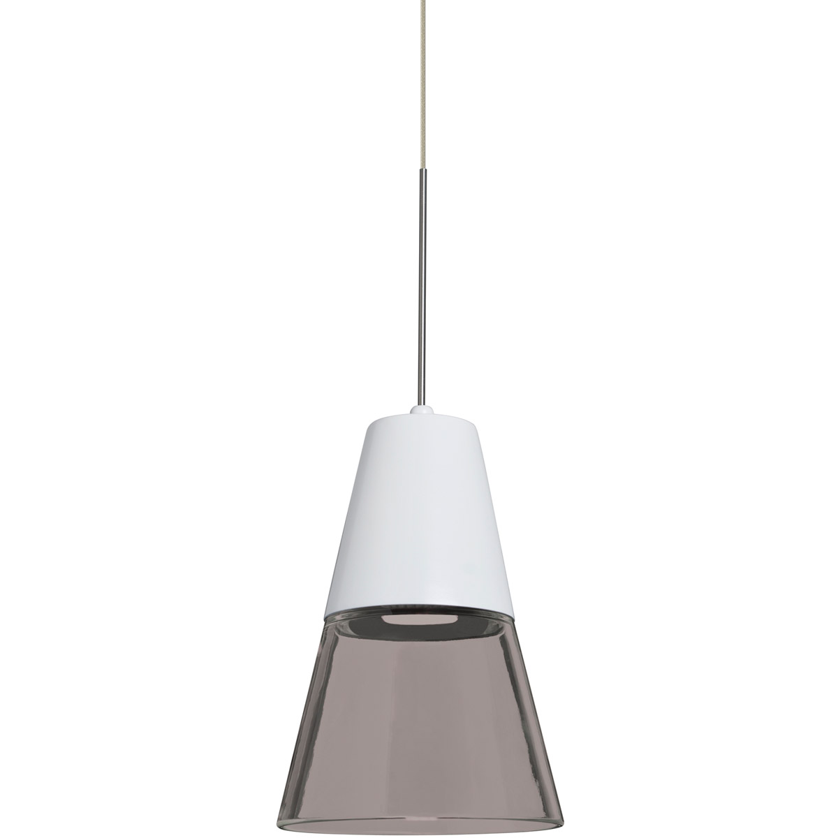 Timo 6 LED Satin Nickel Cord Pendant Ceiling Light in Smoke with White Glass