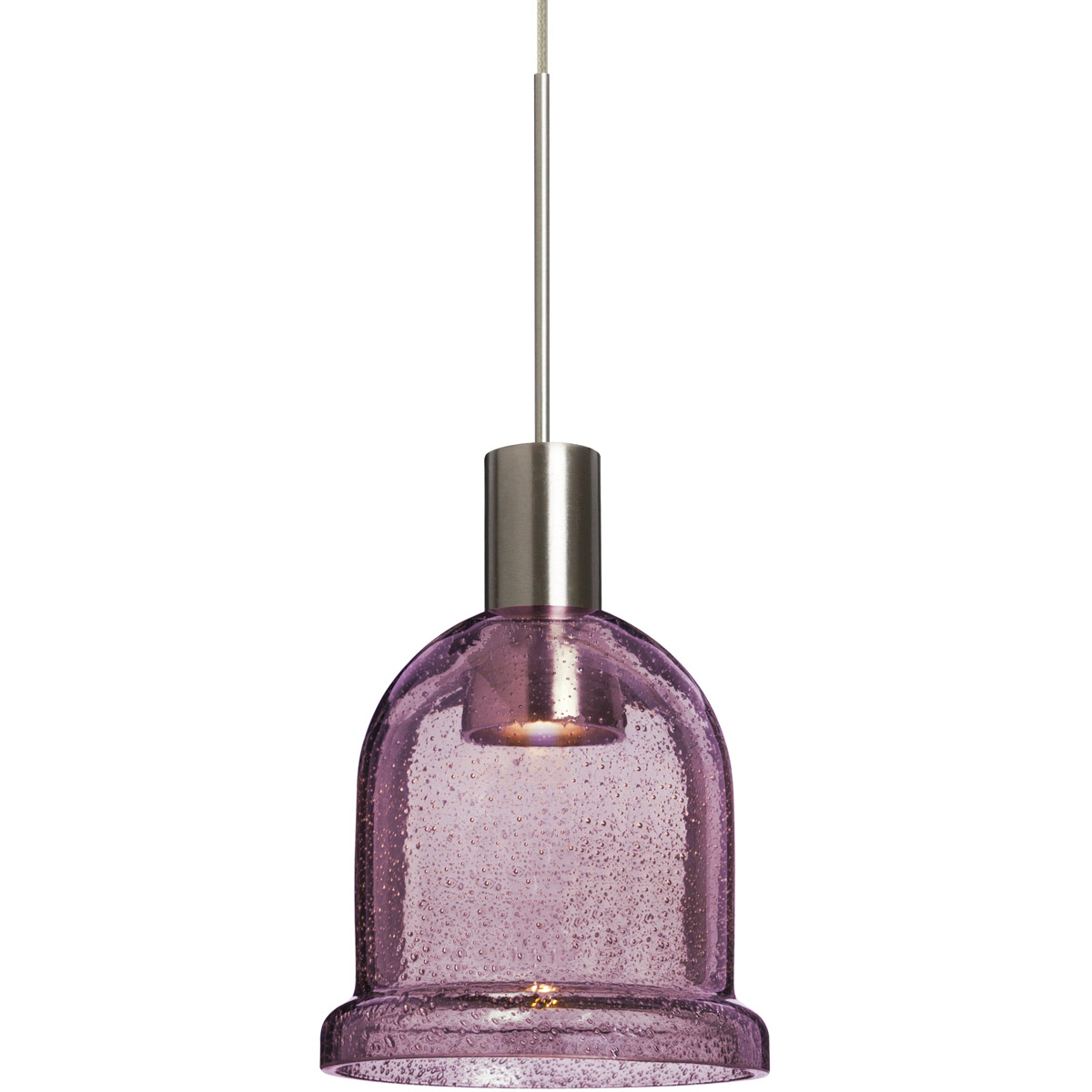 Kiba LED Satin Nickel Pendant Ceiling Light in Plum Bubble Glass