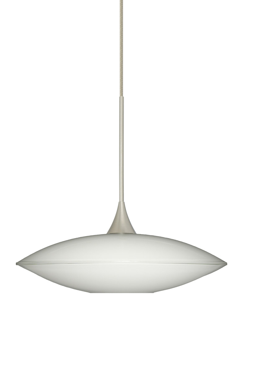 Spazio LED Satin Nickel Pendant Ceiling Light in Opal Glossy Glass
