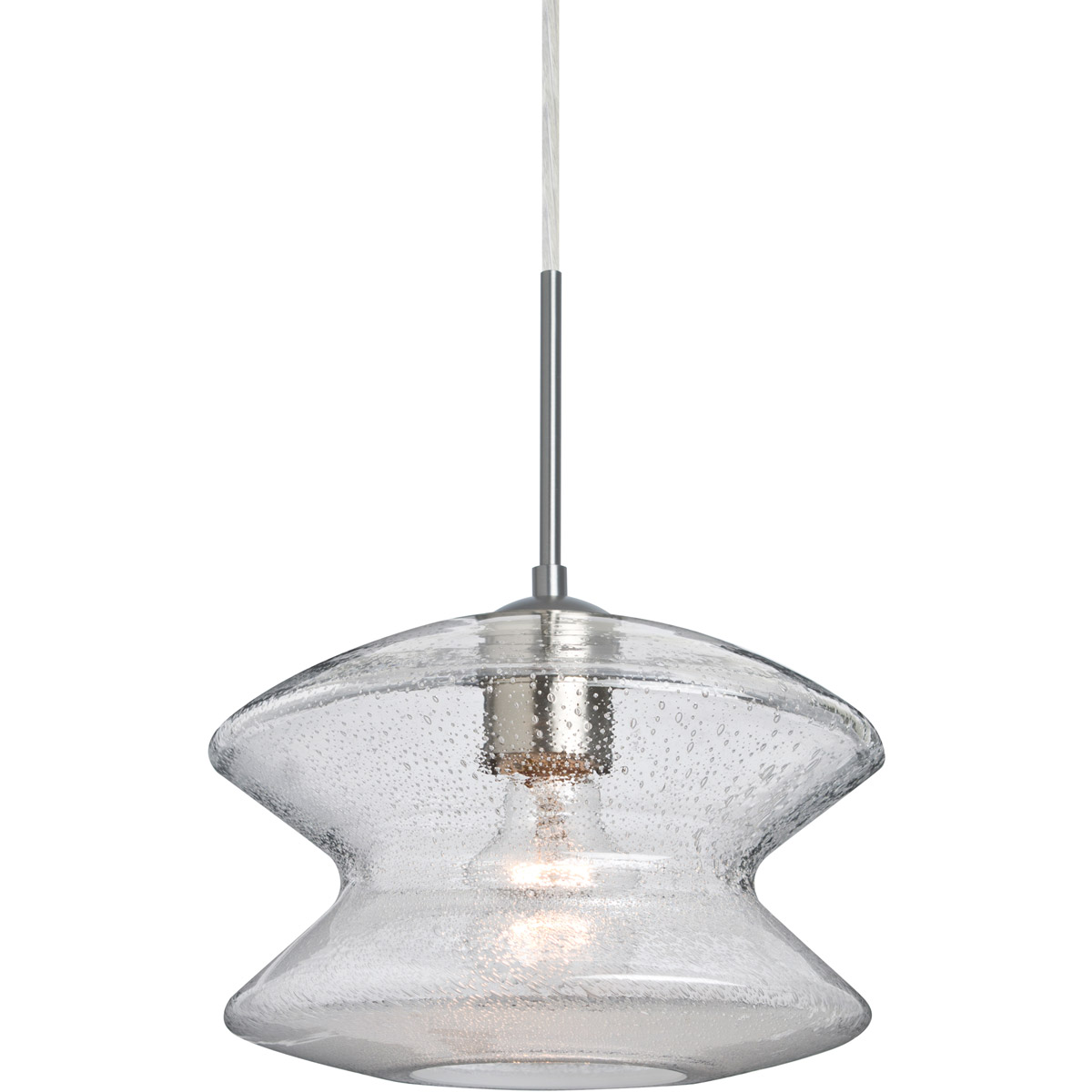 Zen 1 Light Satin Nickel Pendant Ceiling Light in Clear Bubble Glass