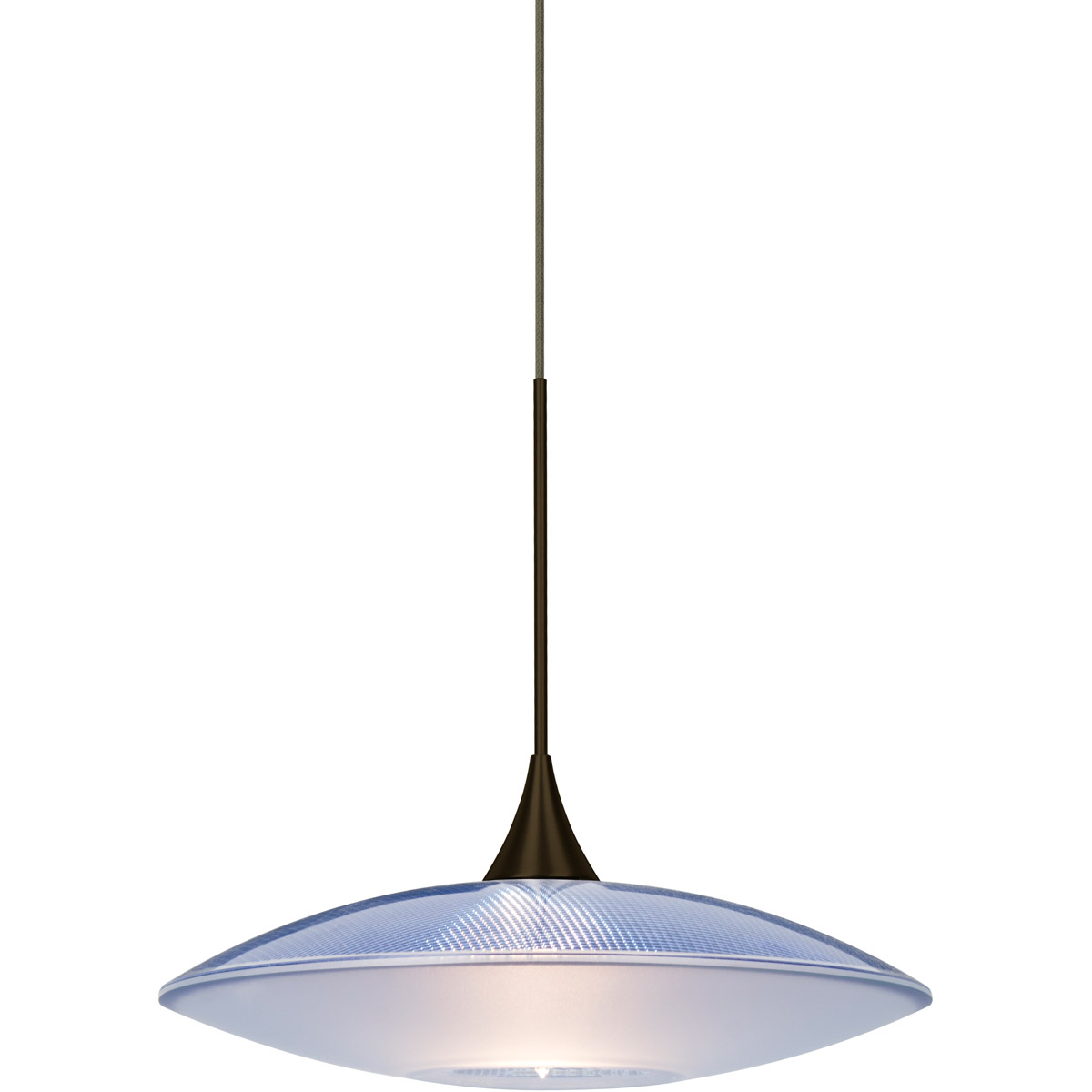 Spazio LED Bronze Cord Pendant Ceiling Light in Blue-Frost Glass