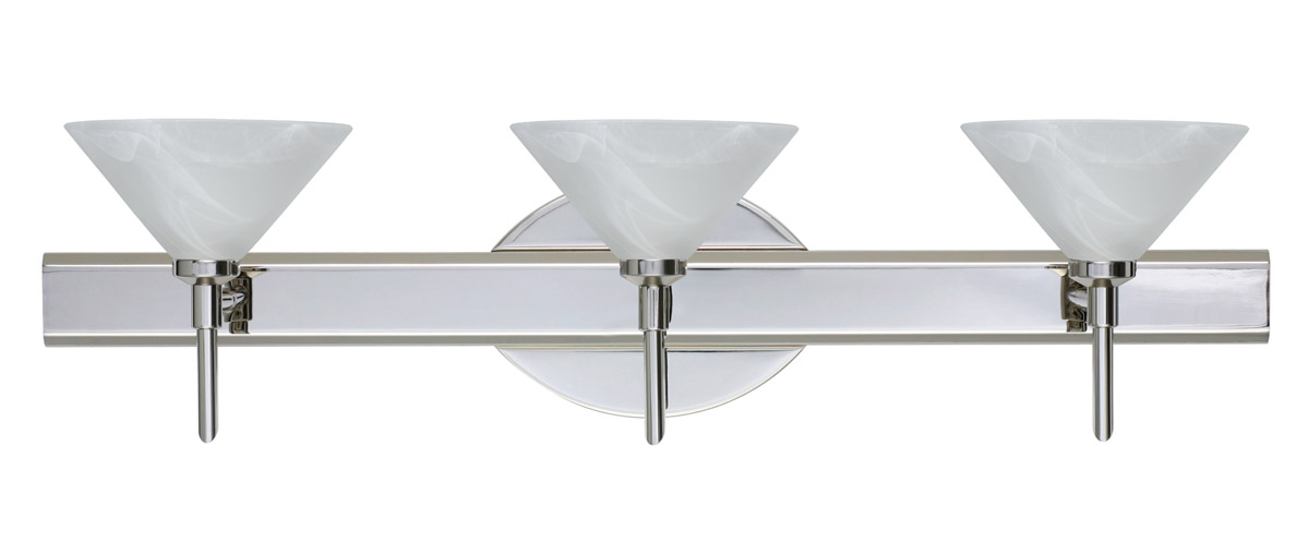 Kona 3 Light 23 inch Chrome Vanity Lighting Wall Light in Halogen, Marble Glass
