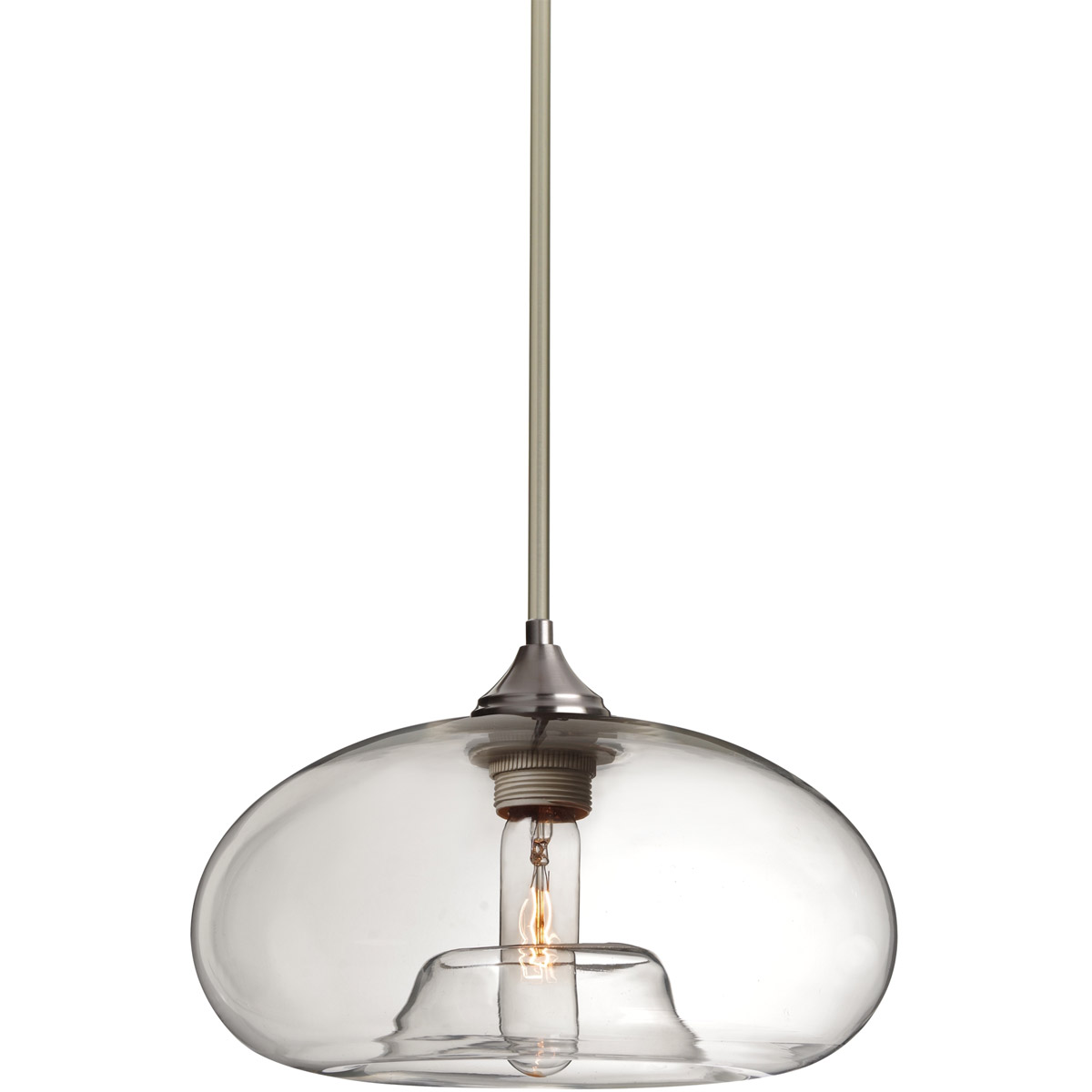 Bana 1 Light Satin Nickel Stem Pendant Ceiling Light in Clear Glass