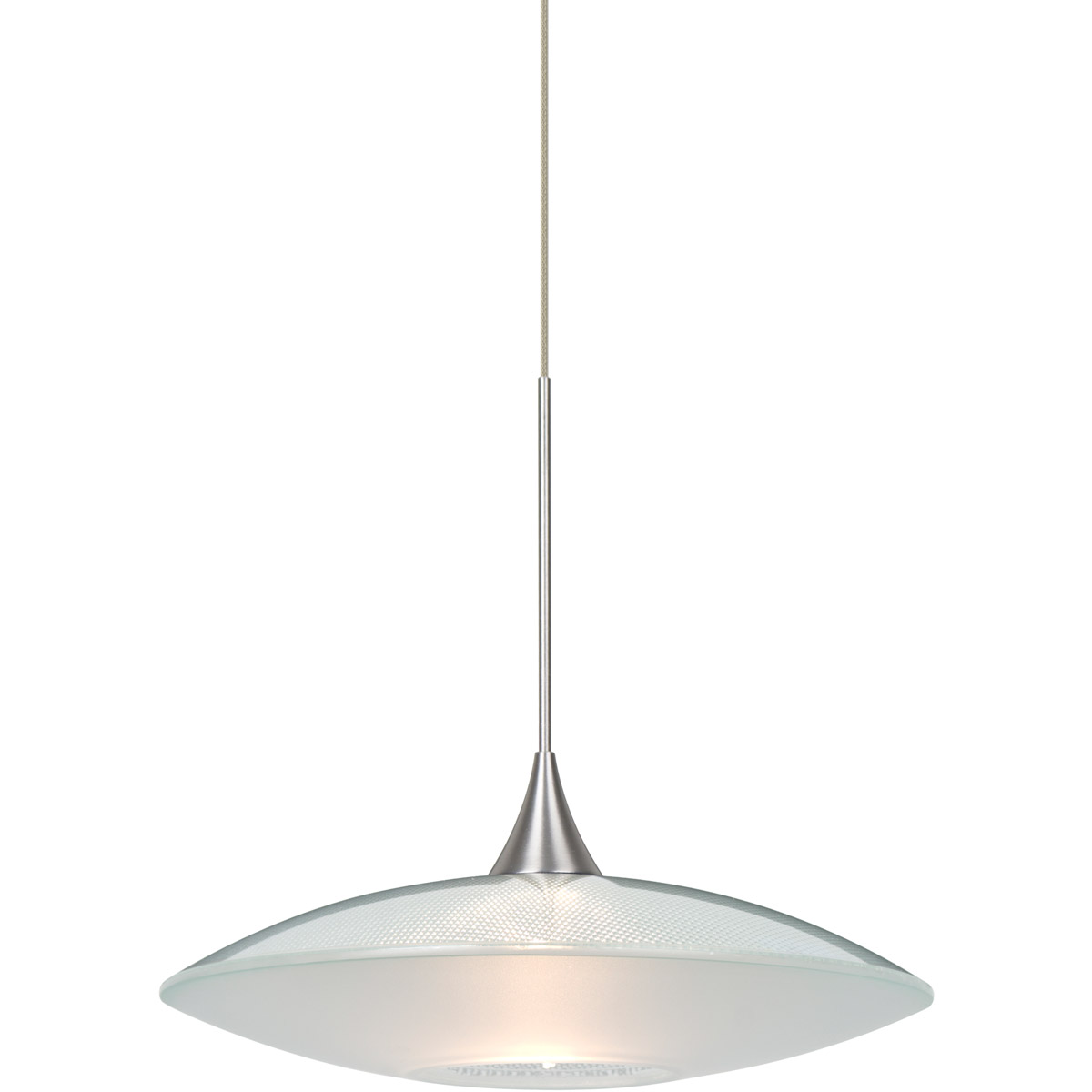 Spazio LED Satin Nickel Cord Pendant Ceiling Light in Clear with Frost Glass