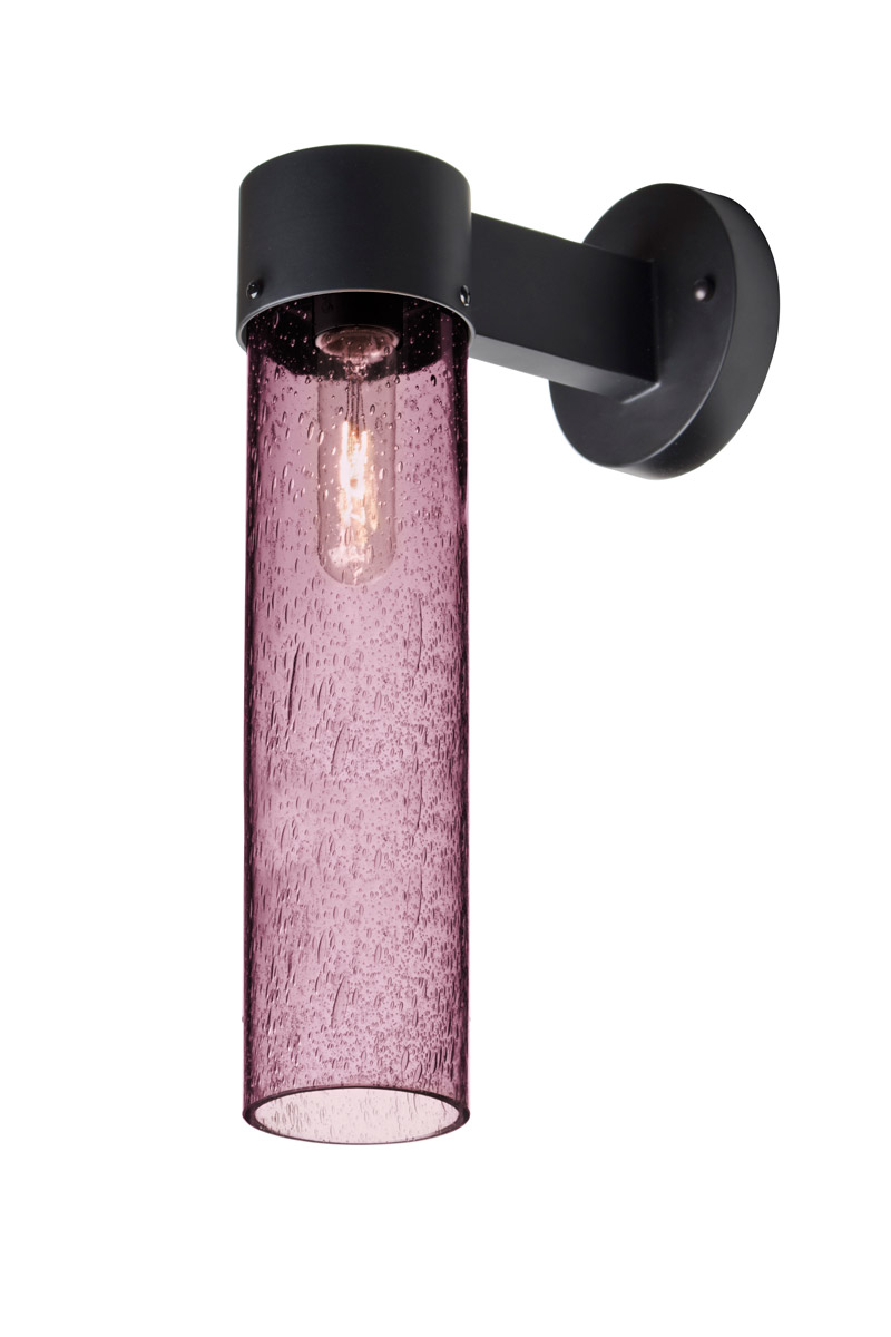 Juni 16 1 Light 17.5 inch Black Outdoor Sconce in Incandescent, Plum Bubble Glass